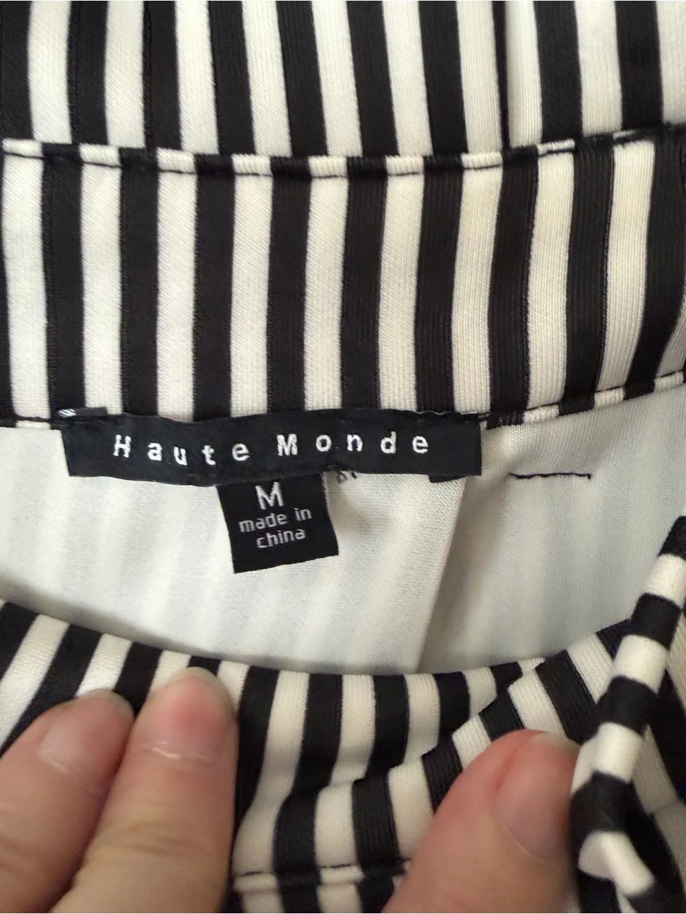 Haute Monde Black and White Striped A-Line Midi Skirt